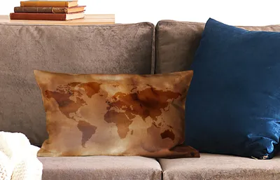Produktbild von MuchoWow® Zierkissen Sofakissen Wohnzimmer Dekokissen 50x30 cm Weltkarte - Braun - Muster - Wohnzimmerdekoration - Polster mit Photo