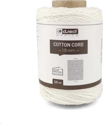 Image de D.RECT- 50m - 1.8mm - Cordon de coton naturel Macramee Fil de coton Corde de coton Artisanat Tricot Fort Blanc