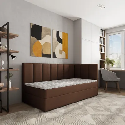 Produktbild von Masseno Boxspringbett BEVE 90x200 cm Komplett-Set mit Bonell Matratze und Topper, Polsterbett mit Bettkästen -Braun, KRONOS 06