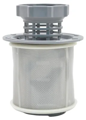 A close-up studio shot of a dishwasher filter.