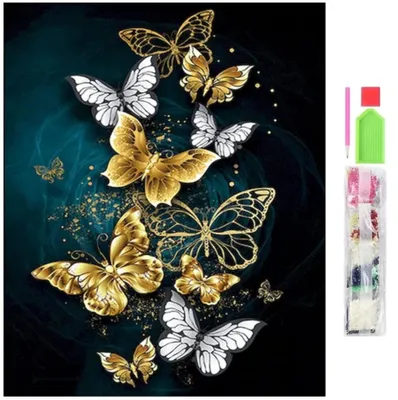 Produktbild von Malen nach Zahlen 5d Diamant Mosaik Stickerei 5D Gold Schmetterling 30x40cm.