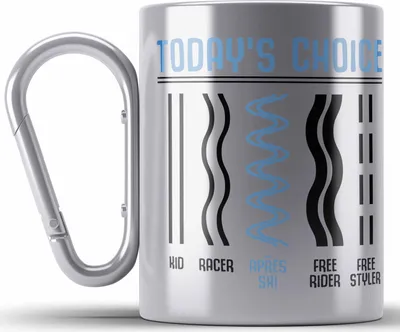 Produktbild von Trendation - Apres Ski Edelstahl Tasse Karabiner Geschenk Grafik Geschenkidee Skifahrer Geschenk Winter Berge (Silber)