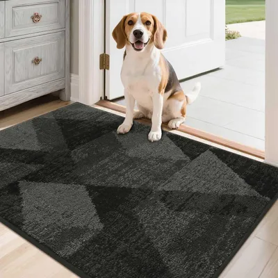 Image de Paillasson intérieur, motif carreaux, gris foncé, 60 x 90 cm