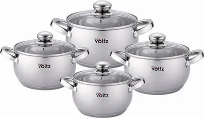 Obrázek produktu pro Sada nádobí Oliver Voltz OV51210G8B, 8 kusů, vícevrstvé dno, indukce, nerezová ocel, stříbrná
