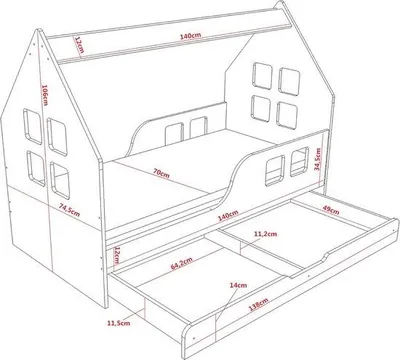 Productafbeelding van Huisbed Kinderbed met Lade 140x70 Modern Design en Veilige Randen