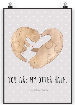 Produktbild von Mr. & Mrs. Panda Bild Otter Herz DIN A4 - Grau Pastell - Geschenk, Liebe, drucke, Hochzeitstag, Kunstdruck, wanddeko, Plakat, Wandbild