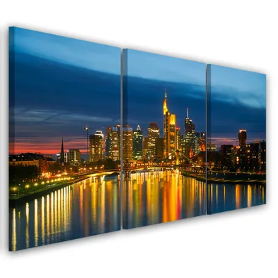 Produktbild von Triptychon auf leinwand blau städte & architektur 60x40 cm Feeby blau wandbild bereit zum aufhängen