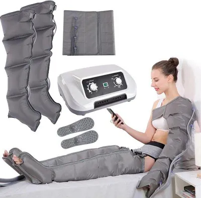 Produktbild von Elektrische Beinmassagegerät – Kompressionsstiefel – Muskelregeneration und Entspannung – 8 Intensitätsstufen – 4 Luftkammern – Grau