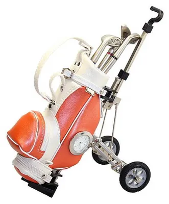 Produktbild von Golf Cart mit Bag und 3 Kugelschreiber mit Uhr Apricot/Weiss
