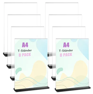 Productafbeelding van Tafelstandaard A4 Dubbelzijdig - Acryl Display Standaard - Transparante Tafelstandaard - Voor Foto's/Brochures - Robuust/Schokbestendig - 8 Stuks - Displaystandaard