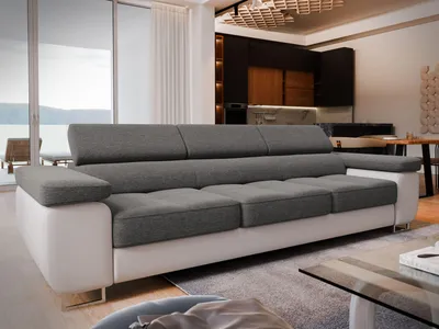 Produktbild von Sofa MOSINE mit Schlaffunktion, Schlafsofa, Wohnzimmersofa, Couch, Soffa, Bettsofa, Geflochtener Stoff – Hellgrau SAWANA 21 + MADRYT 920