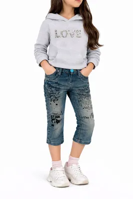 Produktbild von 8561 BONDI Mädchen Jeans Bermuda Capri – Blau, Gr. 110 – Hochwertig & Besonders
