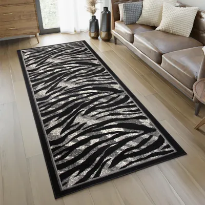 Produktbild von Tapiso Teppichläufer DREAM Grau Schwarz Zebra Schlafzimmer 100 x 150 cm