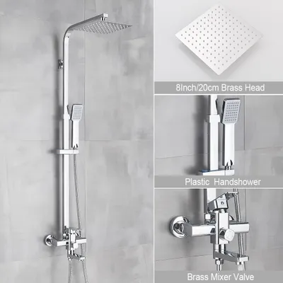 Produktbild von Duschsäulensystem mit Wasserhahn-Duschset für Badezimmer, 8 Zoll