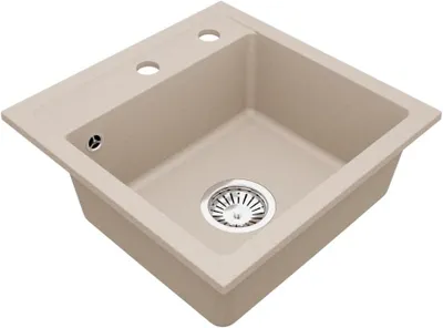Produktbild von VBChome Granitspüle 44 x 44 cm Beige Einzelbecken Einbauspüle Gesprenkelt Pflegeleichtes Spülbecken mit Siphon Ideal für kleine Küchen