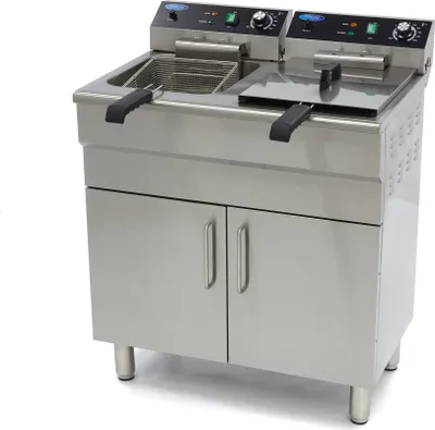 Image de Maxima - Friteuse Gastro - 2 x 16 l - 2 paniers - avec robinet de vidange et support - 400V