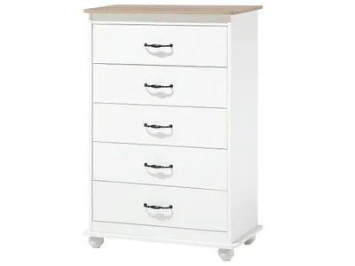 Obrázok produktu pre BELIANI Komoda biela drevotrieska drevo hliník melamínový povrch 117 x 76 x 39 cm úložný priestor 5 zásuviek rustikálny štýl obývačka spálňa