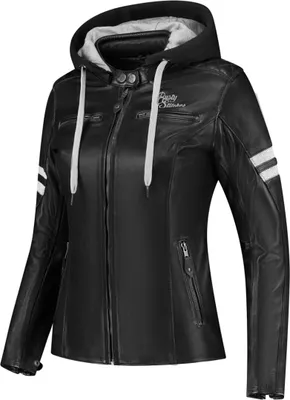 Produktbild von Rusty Stitches Super Joyce Hooded V2 Damen Motorrad Lederjacke, schwarz/grau/weiß, 52