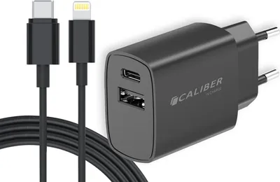 Obrázok produktu pre Nabíjačka Caliber iPhone - kábel USB-C na Lightning - 20 W rýchlonabíjačka - nabíjačka pre iPhone a iPad - USB-C a QC3.0 - 1,5 metra - čierna (PSPQ-20CLB)