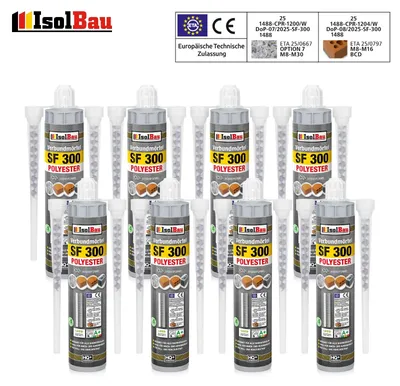 Verbundmörtel Injektionsmörtel 8 x 300 ml Montagemörtel SF 300 16 x Mischer
