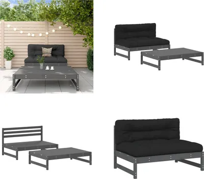 Productafbeelding van vidaXL 2-delige loungeset voor de tuin met kussens, grijs, massief hout - Loungeset voor de tuin - Loungesets voor de tuin - Loungeset - Loungeset voor buiten