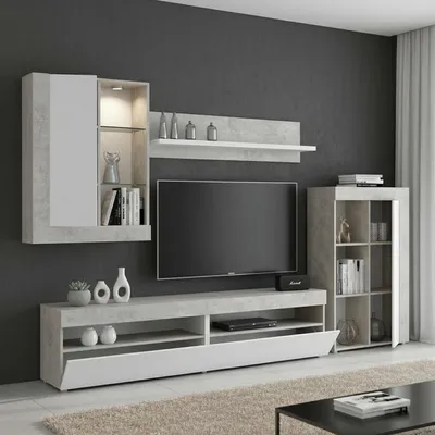 Produktbild von Dmora Wohnwand Beverin 265x42x180 cm, Weiß, 12 Regale