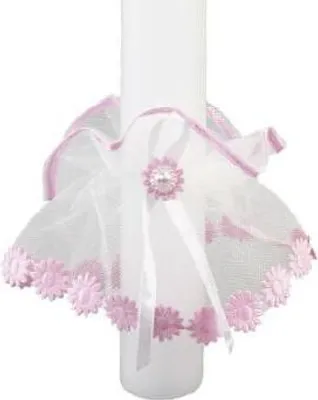 Produktbild von Kerzen Röckchen aus Tüll Rosa, geeignet für Kerzen bis Ø 5 cm, für Taufkerze, Kommunionkerze, Kommunionskerze