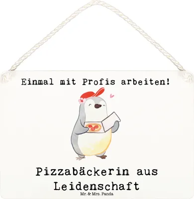 Produktbild von Mr. & Mrs. Panda Schild Pizzabäckerin Leidenschaft DIN A6 - Weiß - Geschenk, Wandbild Holz, Lustig, Witzig, Türschild, holzbild, Pizzabringdienst, Holzschild, Spruch