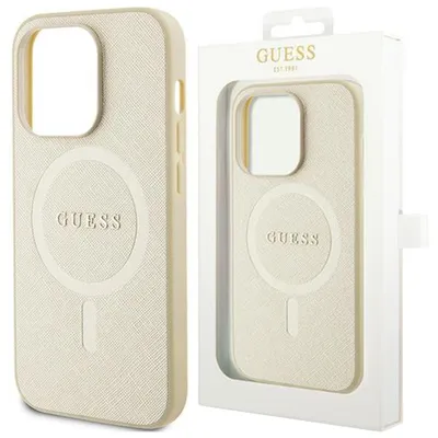 Produktbild von Guess PolyurethanSaffiano MagSafe Case für iPhone 15 Beige