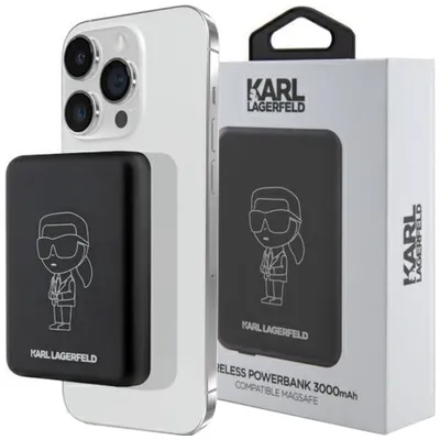 Produktbild von Karl Lagerfeld Powerbank Induktion Fall Klpbmkiottgk 5W 3000Mah - Schwarz Iconik Magsafe