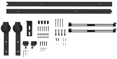 Produktbild von HOMCOM Schiebetüren-Beschlagsatz 183cm Komplett-Set mit Schienen, Rollen Schwarz