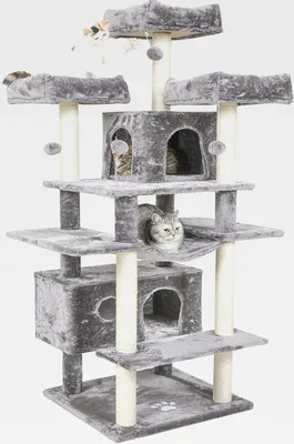 Produktbild von Kratzbaum groß XXL, Katzenbaum stabil mit 3 Aussichtsplattformen, Katzenkratzbaum für große Katzen, Sisalsäulen, Hellgrau