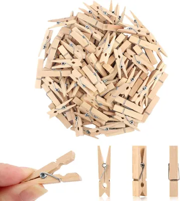 Productafbeelding van Mini houten klemmetjes - 3,5 cm kleine wasknijpers voor fotowanden en doe-het-zelf projecten - naturel - 100 stuks