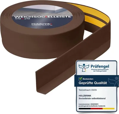 Produktbild von HOLZBRINK Weichsockelleiste selbstklebend PVC 50x20mm, 1 m | Küchenleiste Arbeitsplatte | Abschlussleiste selbstklebend für Badezimmer | Farbe: Schokolade