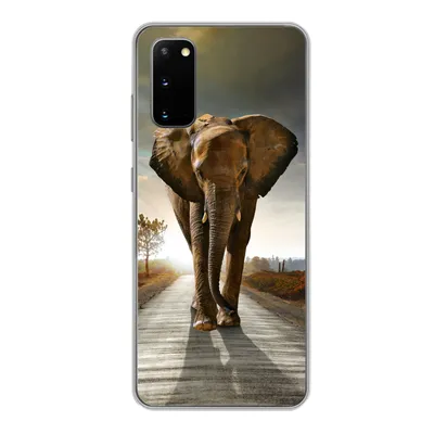 Produktbild von MuchoWow® Handyhülle Schutzhülle Hülle für Samsung Galaxy S20 Elefant - Straße - Tiere - Sonnenuntergang - Landschaft Silikon Softcase Handy Hülle - Bild