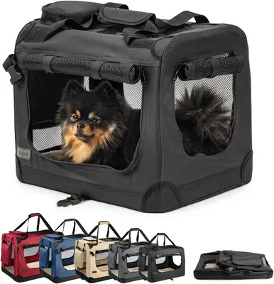 Produktbild von Hundetransportbox, faltbar – Reisebox, Transportbox – Sicherer Transport – Mit Staufächern – 50x34x36 cm – Schwarz