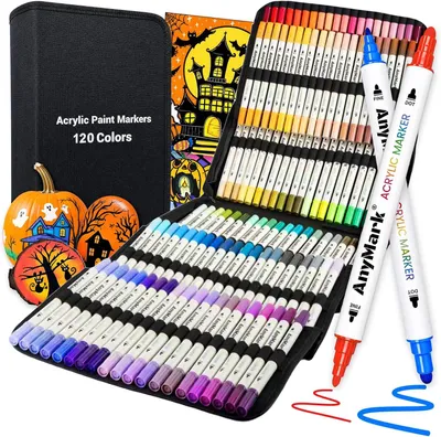 Immagine prodotto di Set di pennarelli acrilici con 120 colori, con punta rotonda e punta fine
