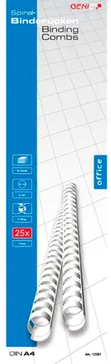 Produktbild von GENIE Spiralbinderücken, 25 Stk., 12 mm, weiß, DIN A4 Format