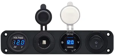 Produktbild von ProRide 12V USB-Ladegerät 2 Ports 5V/2,4A, Voltmeter & Schalter, 4‑fach