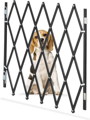 Image de Barrière extensible pour chiens - 118 cm de large - 69-82,5 cm de haut - Bambou - noire - Barrière de sécurité pour portes et escaliers