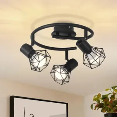 Obrázek produktu pro ZMH stropní reflektor černý 3 plameny nástěnný reflektor nástěnný reflektor E14 Vintage nastavitelný 350° Retor kovové stínítko kulaté pro obývací pokoj předsíň ložnice