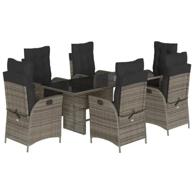 Produktbild von vidaXL 7-tlg. Garten-Essgruppe mit Kissen Grau Poly Rattan