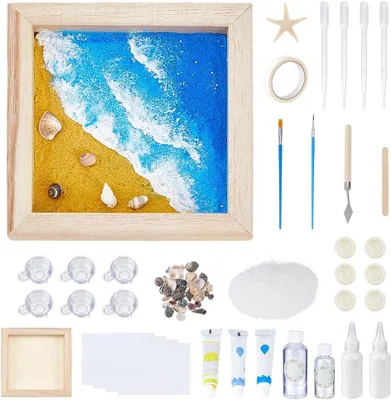 Productafbeelding van Zandschilderset - Handwerk Creatie - Ontspannend Knutselen - Compleet met Schelpen - Frame 15x15cm - Natuurlijk Zand