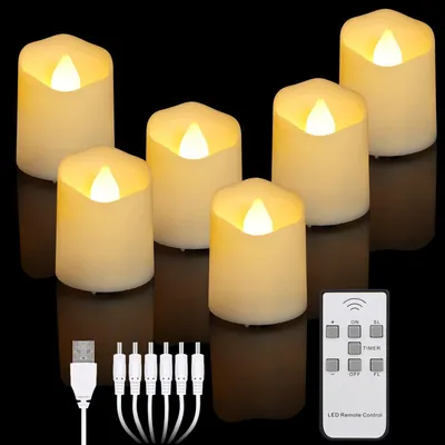 Productafbeelding van Oplaadbare led theelichtjes met afstandsbediening, warmwit, dimbaar, 6 stuks