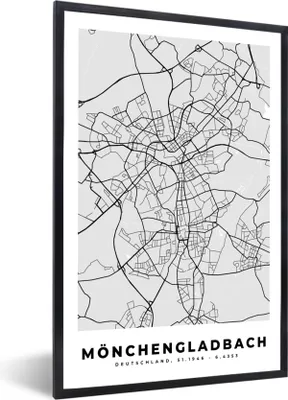 Produktbild von MuchoWow® Gerahmtes Poster Stadtplan - Deutschland - Karte - Mönchengaldbach 20x30 cm - Poster mit Schwarzem Bilderrahmen Wandposter Rahmen Foto Bilder - Drucken - Bilder Poster im Rahmen