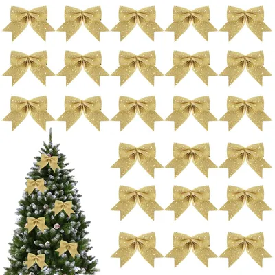 Weihnachtsbaumschleifen, 24 Stück, rot, 9 × 10 cm, Polyester, Christbaumschmuck