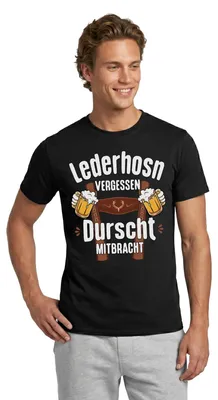 Produktbild von Spreadshirt Lederhose Vergessen Durscht Mitgebracht Trachten Männer T-Shirt, 3XL, Schwarz