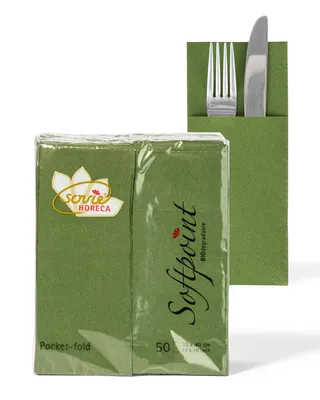 Produktbild von Sovie HORECA Besteckserviette Softpoint "Pub" in Oliv, 40 x 33 cm, 1/8 Falz, 50 Stück