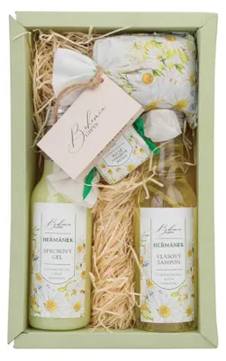 Obrázok produktu pre Kozmetická sada s kamilkou – sprchový gél 200 ml, šampón 200 ml, soľ 150 g a mydlo 30 g