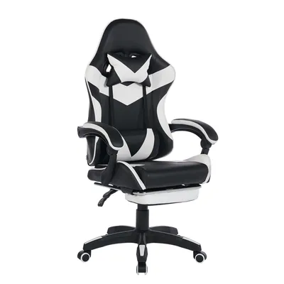 Produktbild von LVHOM Gaming Stuhl mit Fußstütze und Massagefunktion, Ergonomischer Gamingstuhl Bürostuhl aus Kunstleder, Höhenverstellbar, bis 150kg, Schwarz-Weiß